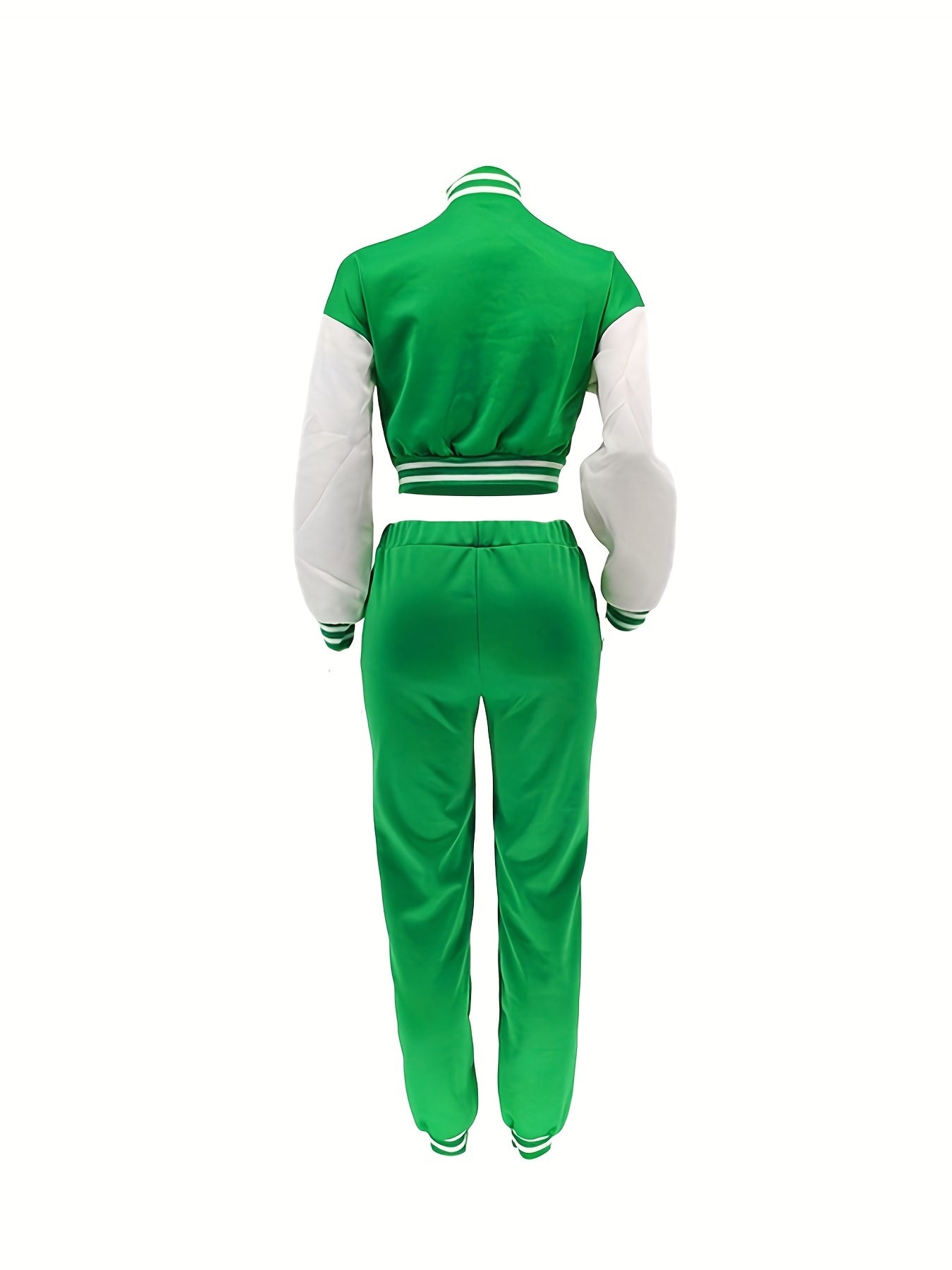 Chic, Women's Casual Letter Print Baseball Jacket and Pants Set - Red and White, Polyester Blend, Machine Washable, Fall/Winter Fashion Ensemble