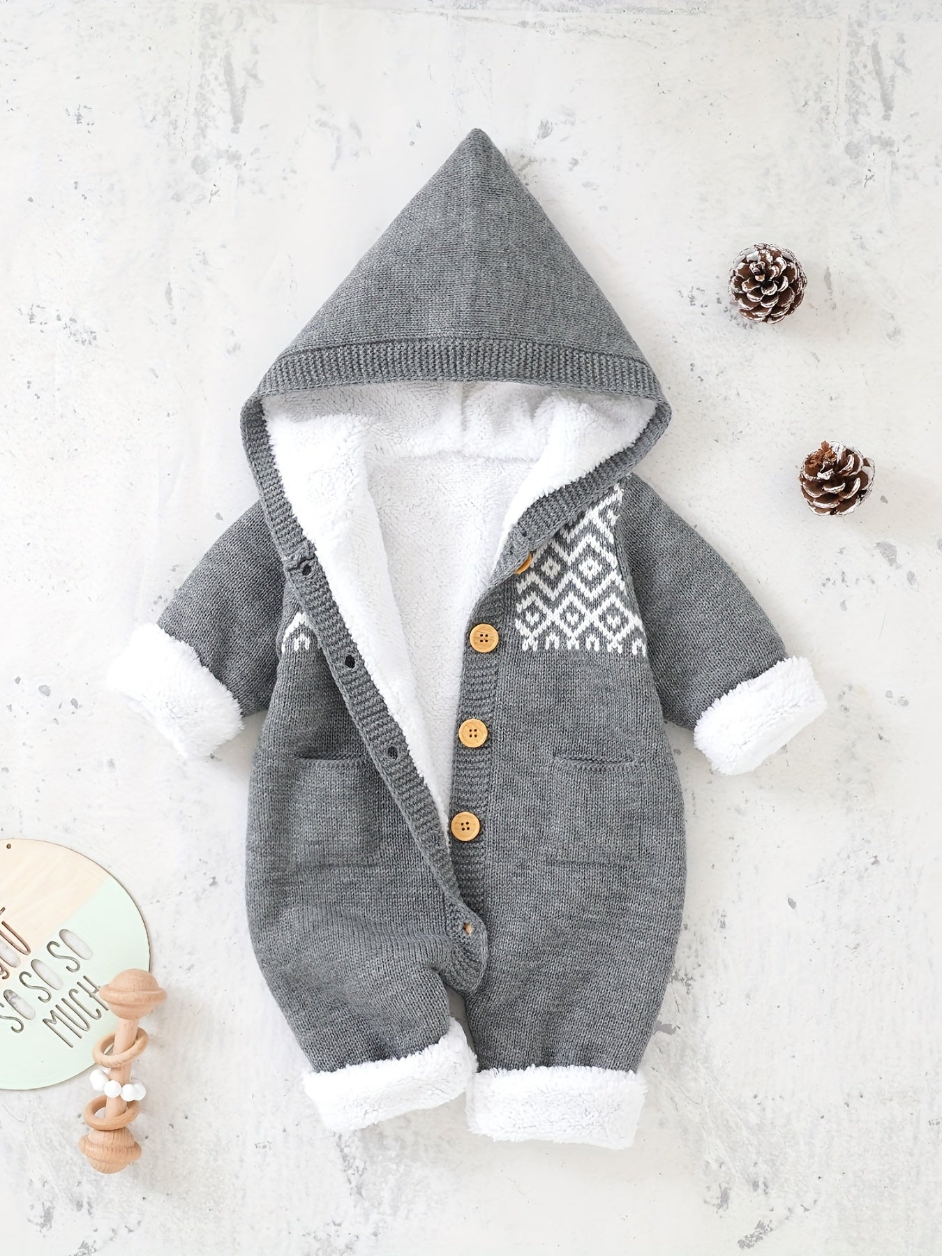 Long Sleeve Newborn Knitted Jumpsuit with Hooded Pants for Boys and Girls