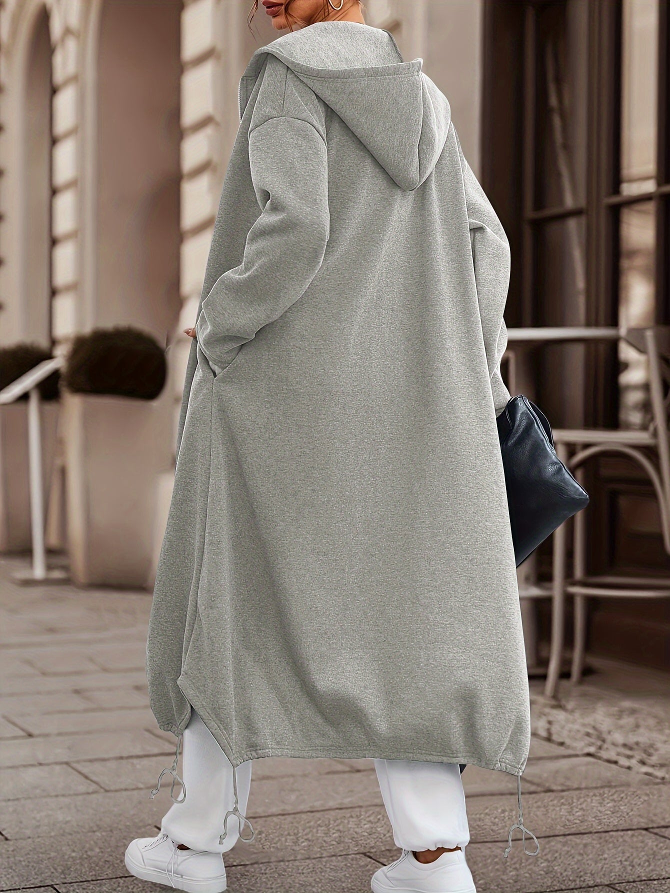 'S Popular Women'S Fashion for Autumn And Winter Features a Stylish, Casual, Solid-Colored, Thick Long Coat with a Zip-Up Hoodie.