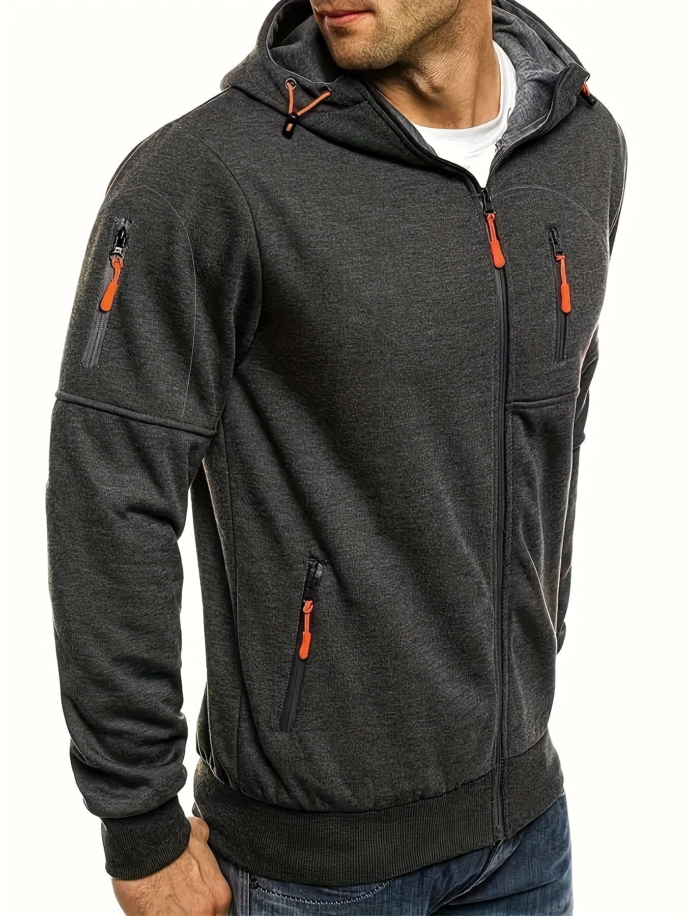 Mens Essential Zip-Up Hoodie - Long Sleeve, Lightweight, Gym-Ready Jacket for Spring & Fall