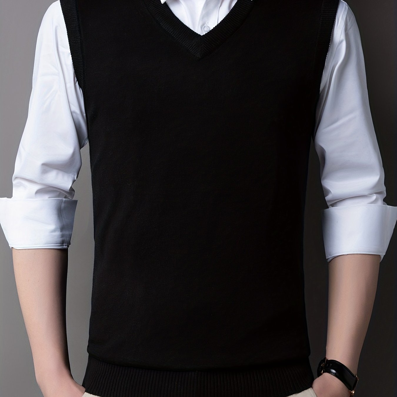 Casual Knitted Pullover, V-neck Sleeveless Thermal Jacket, Wool Vest, Men's Tank Top For Autumn And Winter