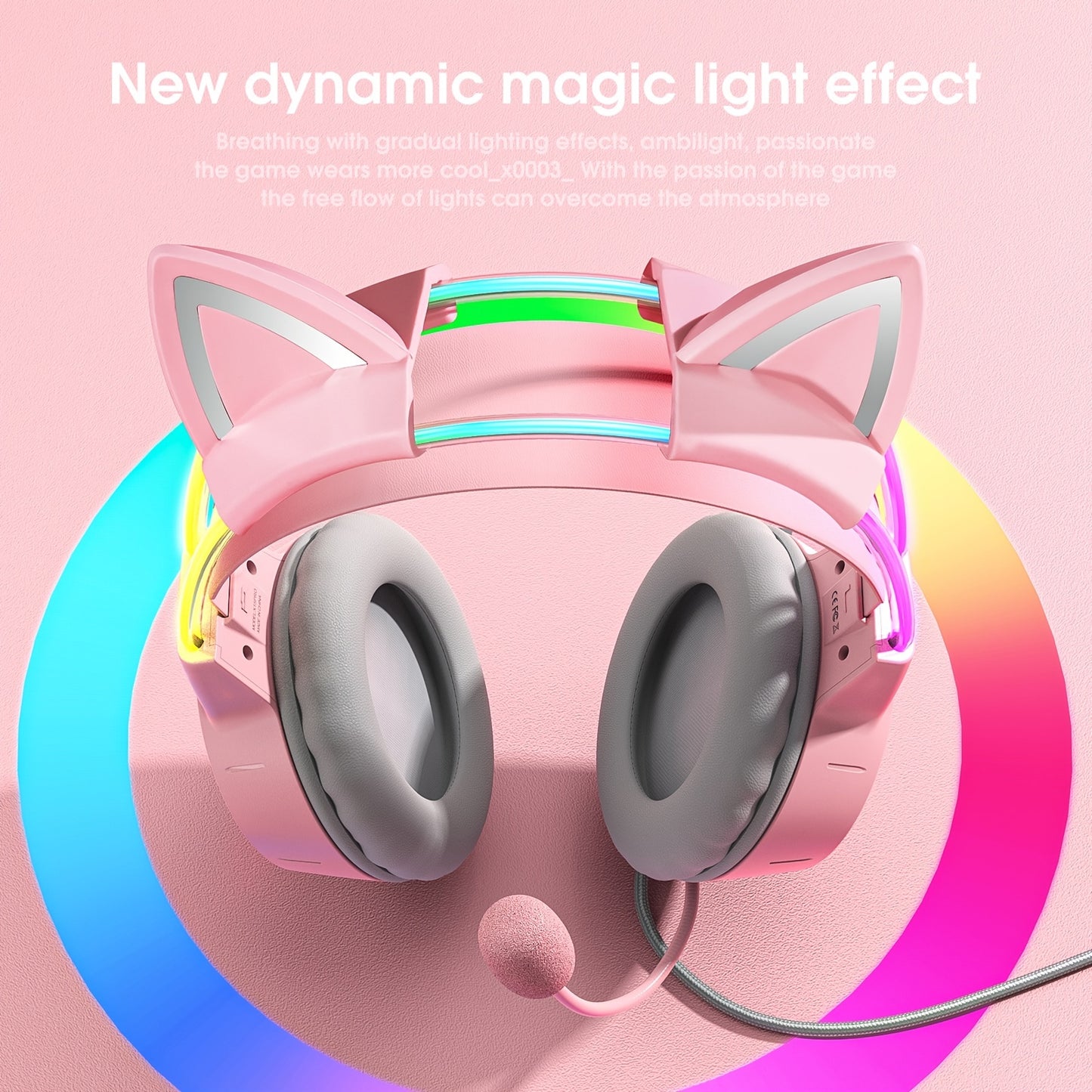 ONIKUMA X15pro, Wired Gaming Headset With Detachable Cat Ears, RGB, Removable Mic, Compatible With PC Mobile, Over-Ear Luminous Wired Gaming Headset