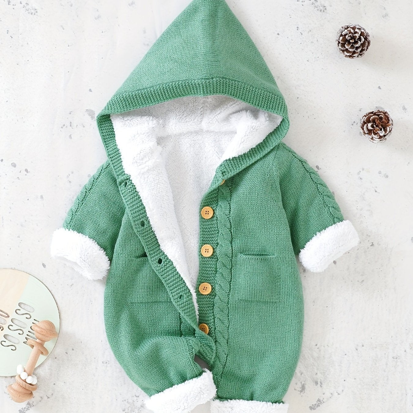 Long Sleeve Newborn Knitted Jumpsuit with Hooded Pants for Boys and Girls