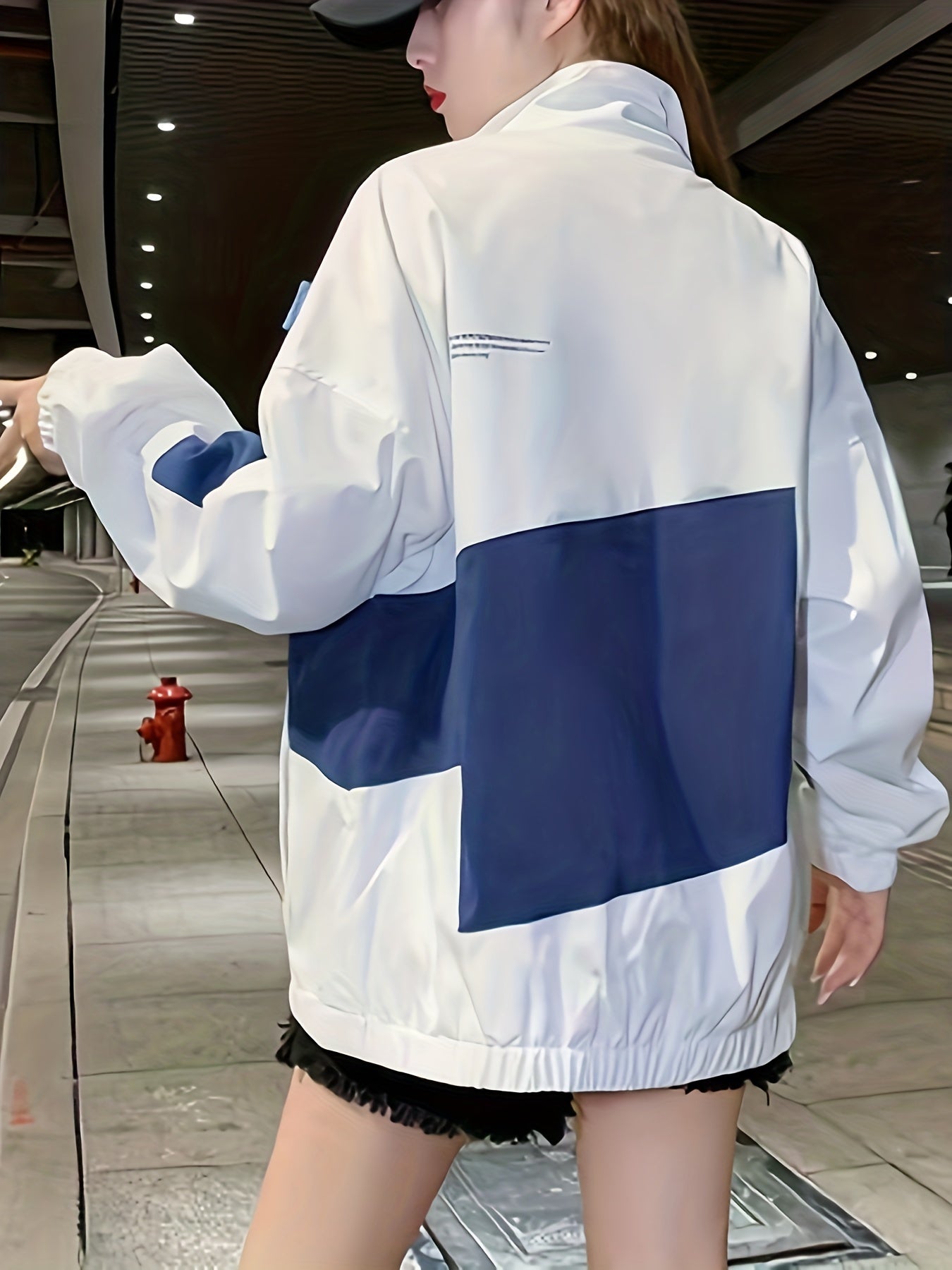 Color Block Zip Up Jacket, Casual Long Sleeve Jacket For Fall & Winter, Women's Clothing