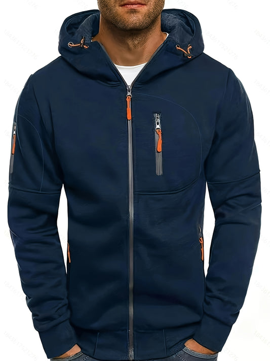Mens Essential Zip-Up Hoodie - Long Sleeve, Lightweight, Gym-Ready Jacket for Spring & Fall