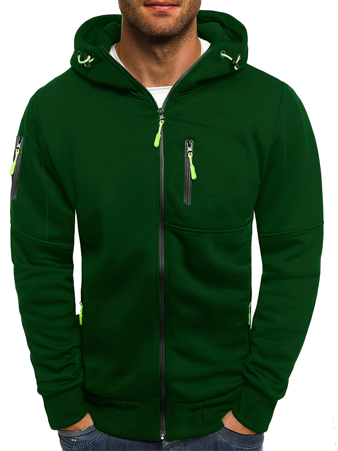 Mens Essential Zip-Up Hoodie - Long Sleeve, Lightweight, Gym-Ready Jacket for Spring & Fall