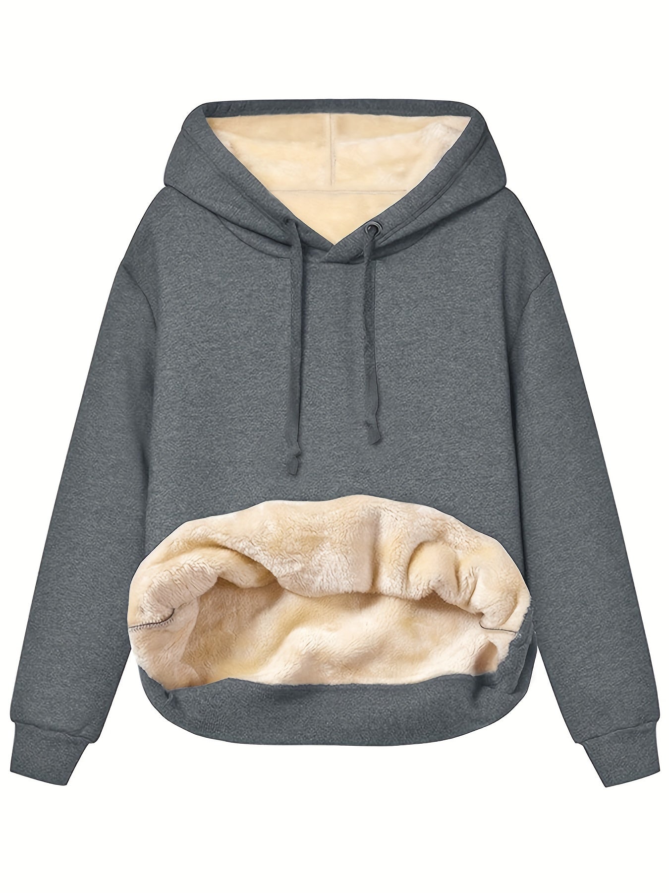 Solid Kangaroo Pocket Hoodie, Casual Long Sleeve Hoodie For Fall & Winter, Women's Clothing