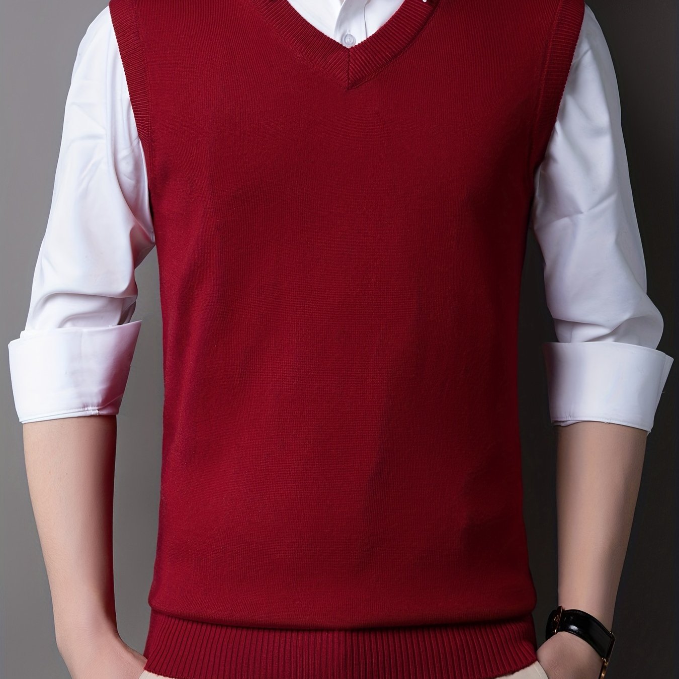 Casual Knitted Pullover, V-neck Sleeveless Thermal Jacket, Wool Vest, Men's Tank Top For Autumn And Winter