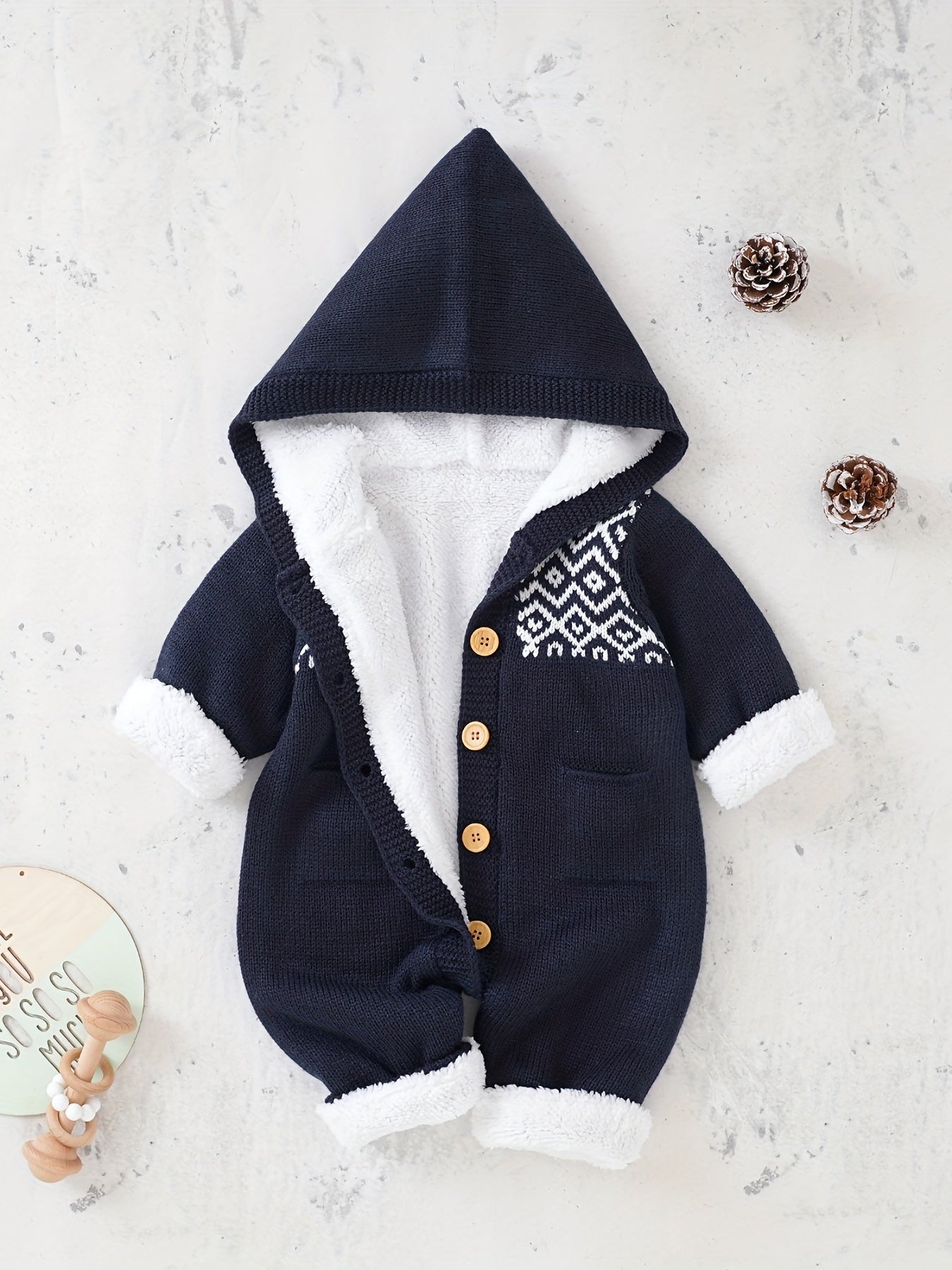 Long Sleeve Newborn Knitted Jumpsuit with Hooded Pants for Boys and Girls
