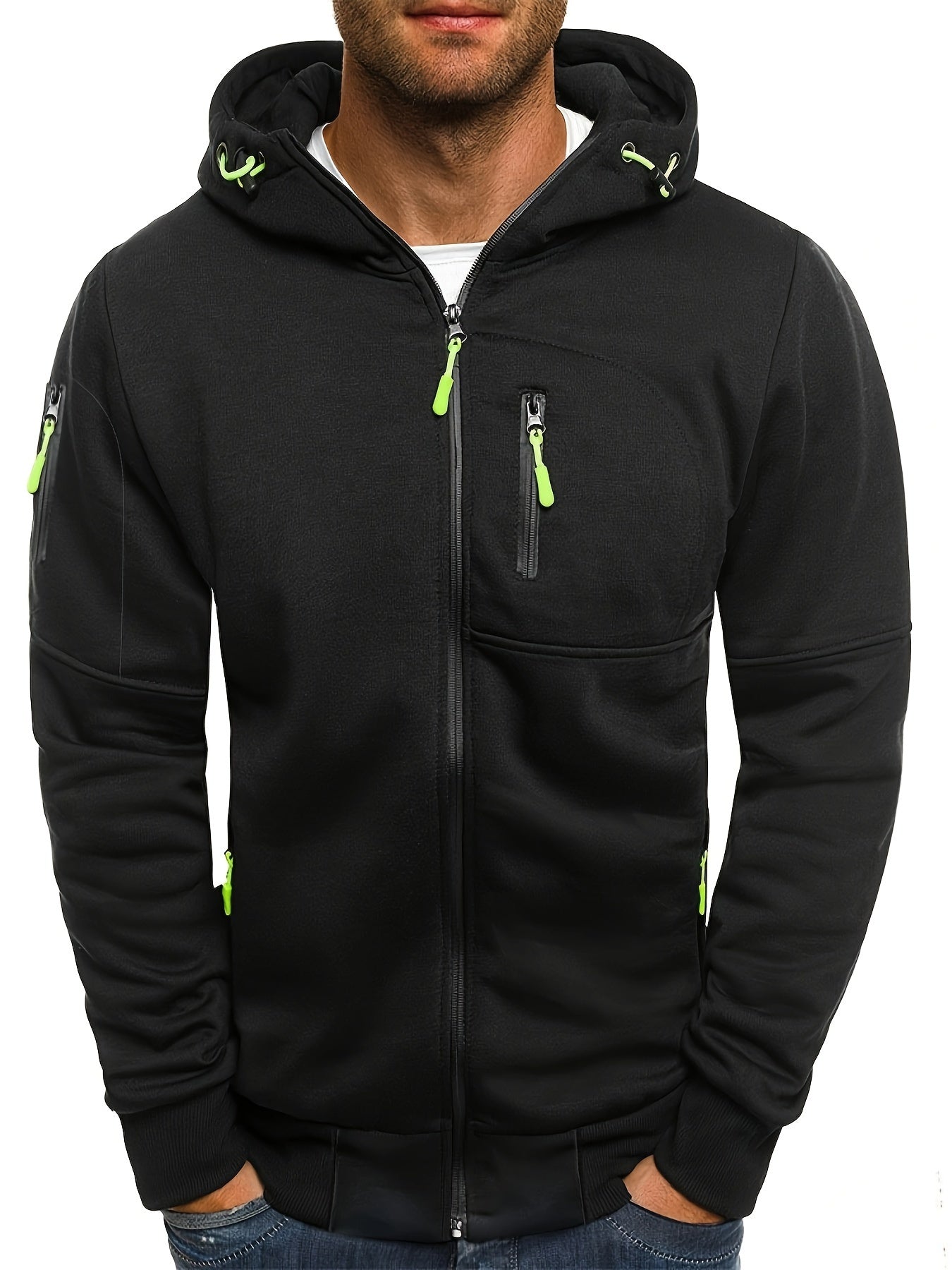 Mens Essential Zip-Up Hoodie - Long Sleeve, Lightweight, Gym-Ready Jacket for Spring & Fall