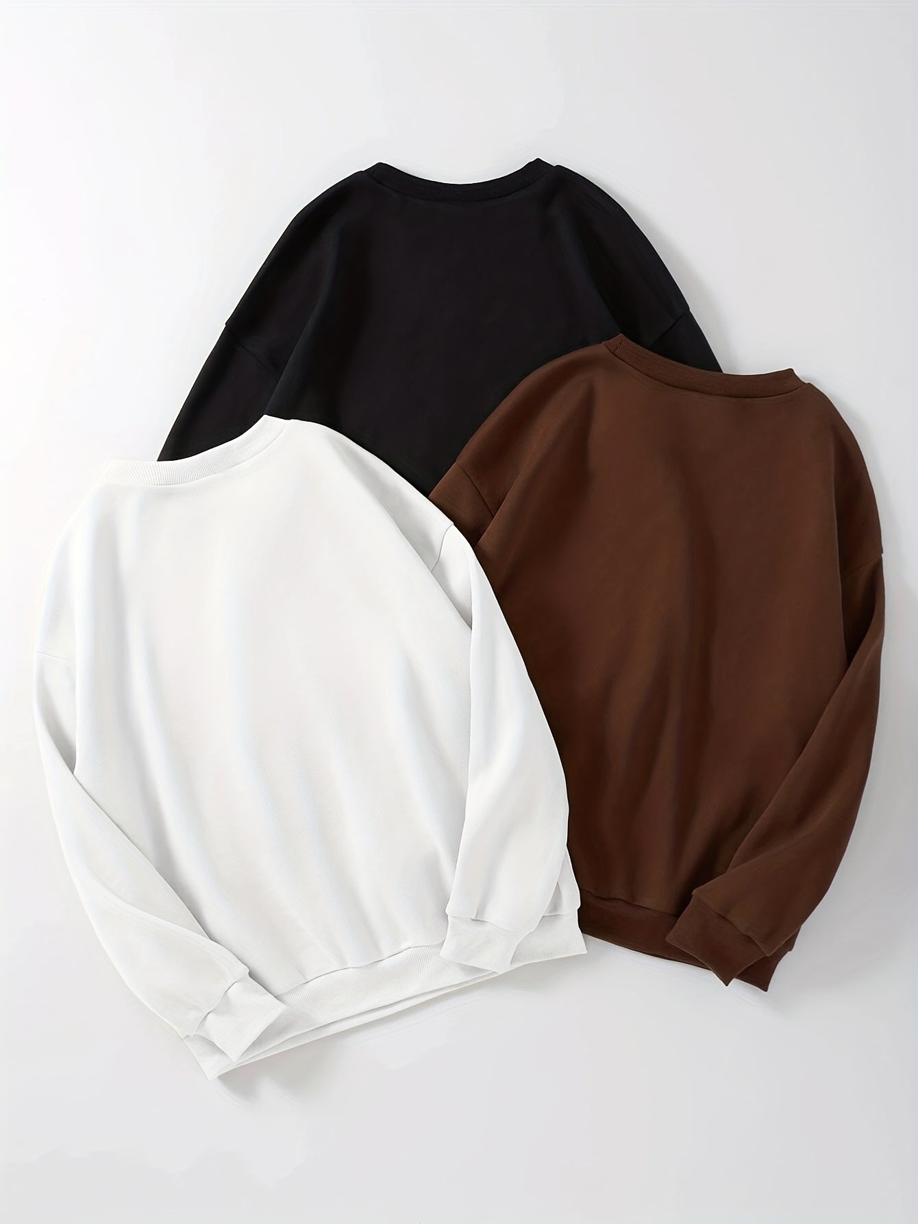 3 Packs Letter Print Pullover Sweatshirt, Casual Long Sleeve Crew Neck Sweatshirt For Fall & Winter, Women's Clothing