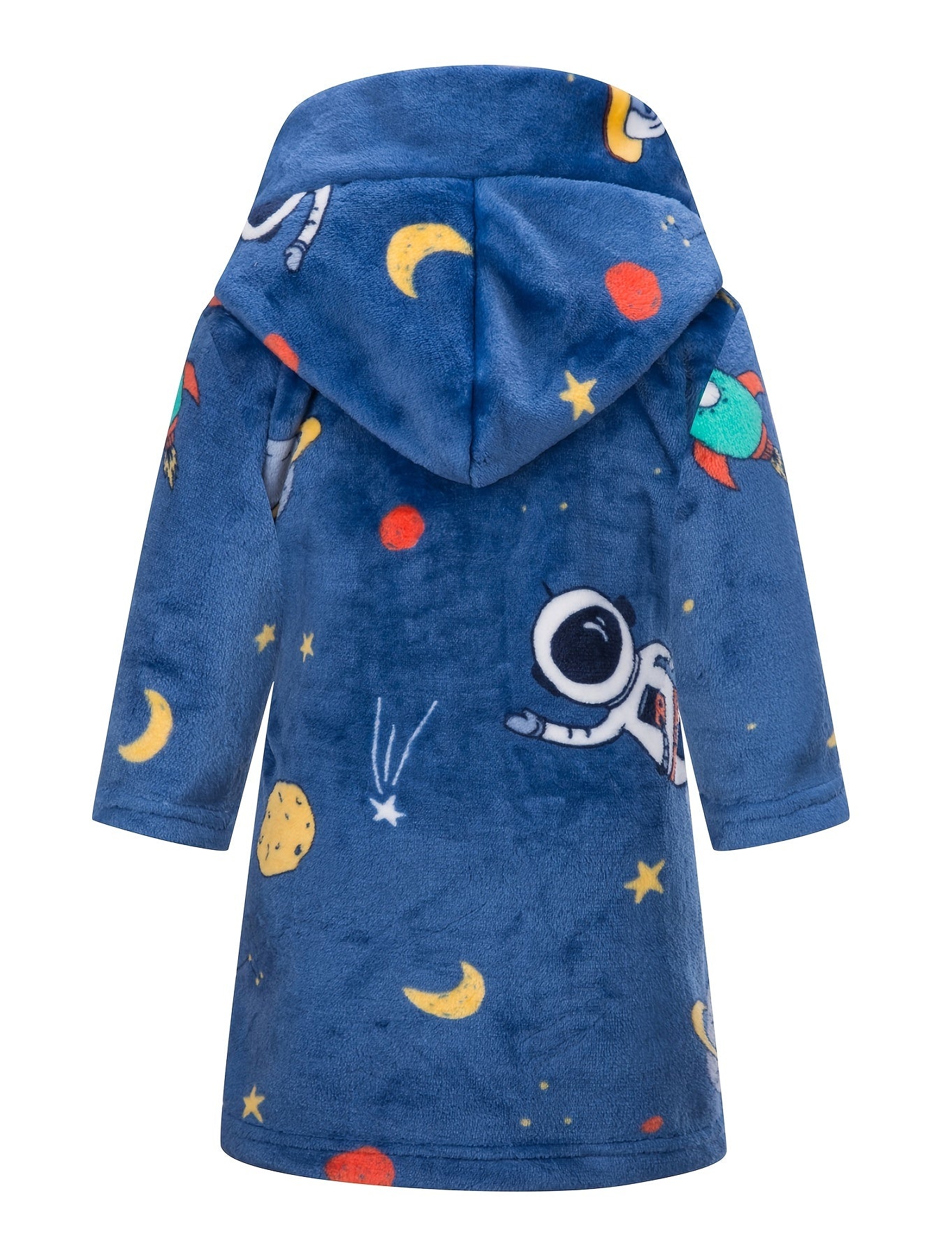 Boys Astronaut Planet Print Flannel Bathrobe, Soft Hoodie Sleepwear for Kids