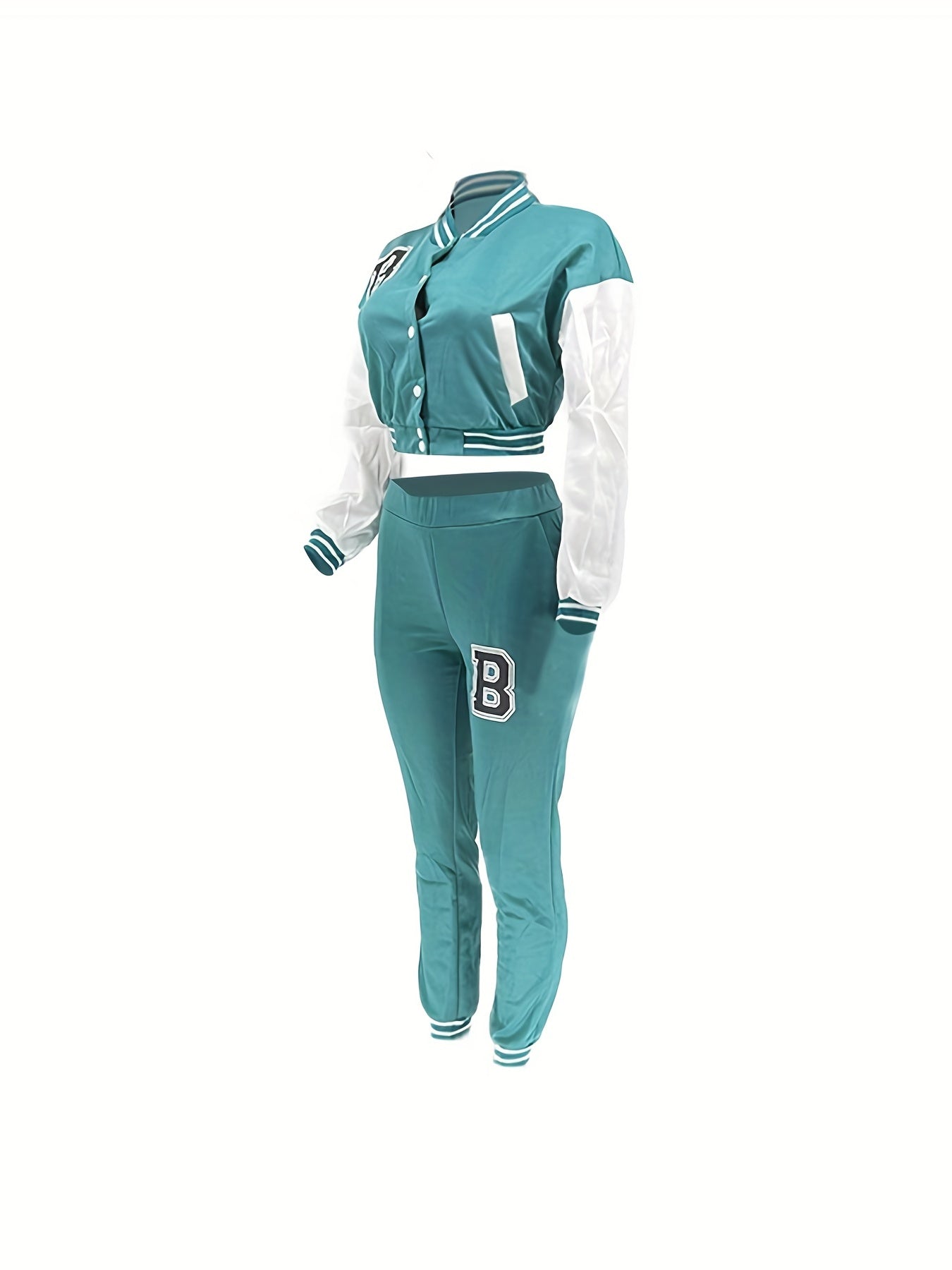 Chic, Women's Casual Letter Print Baseball Jacket and Pants Set - Red and White, Polyester Blend, Machine Washable, Fall/Winter Fashion Ensemble