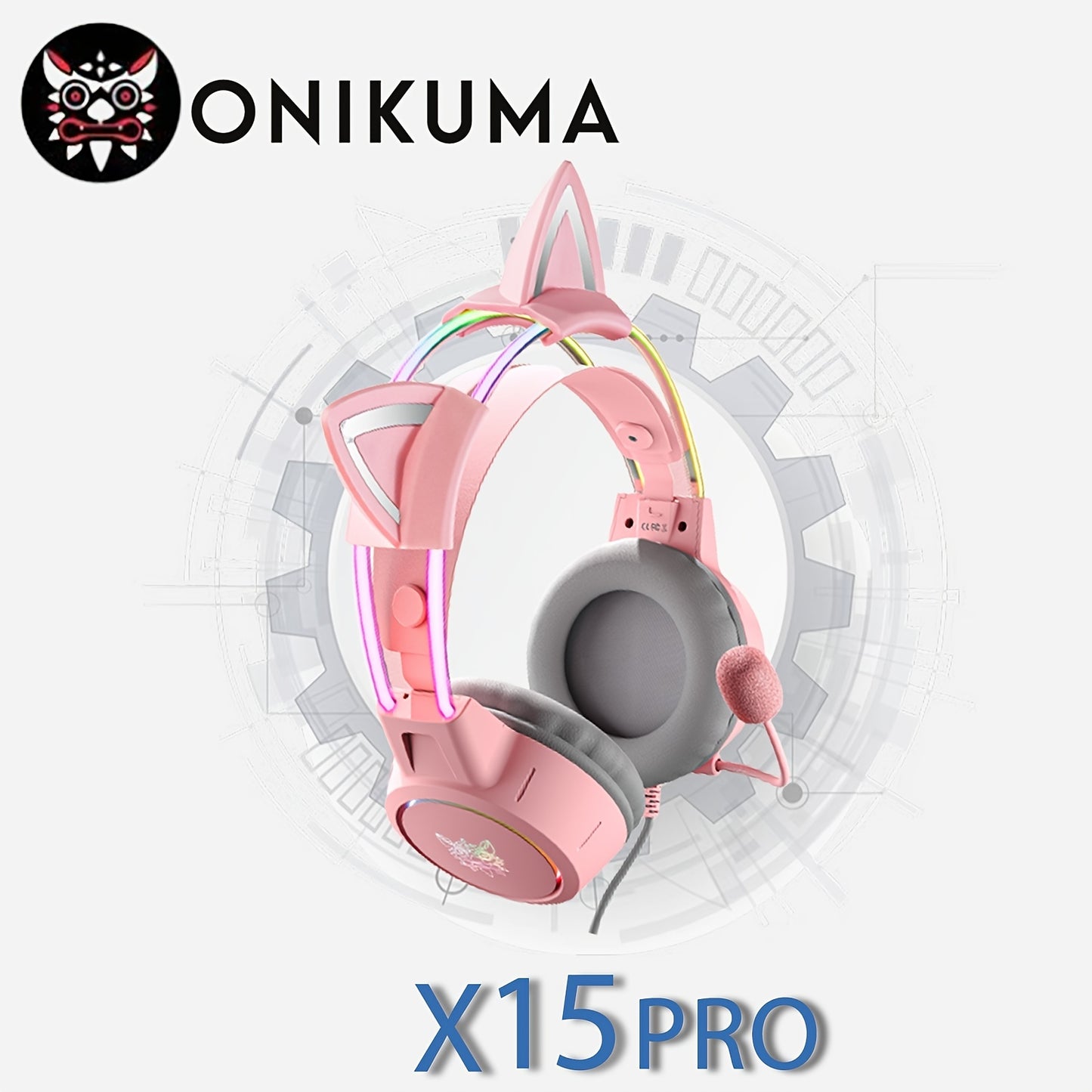 ONIKUMA X15pro, Wired Gaming Headset With Detachable Cat Ears, RGB, Removable Mic, Compatible With PC Mobile, Over-Ear Luminous Wired Gaming Headset