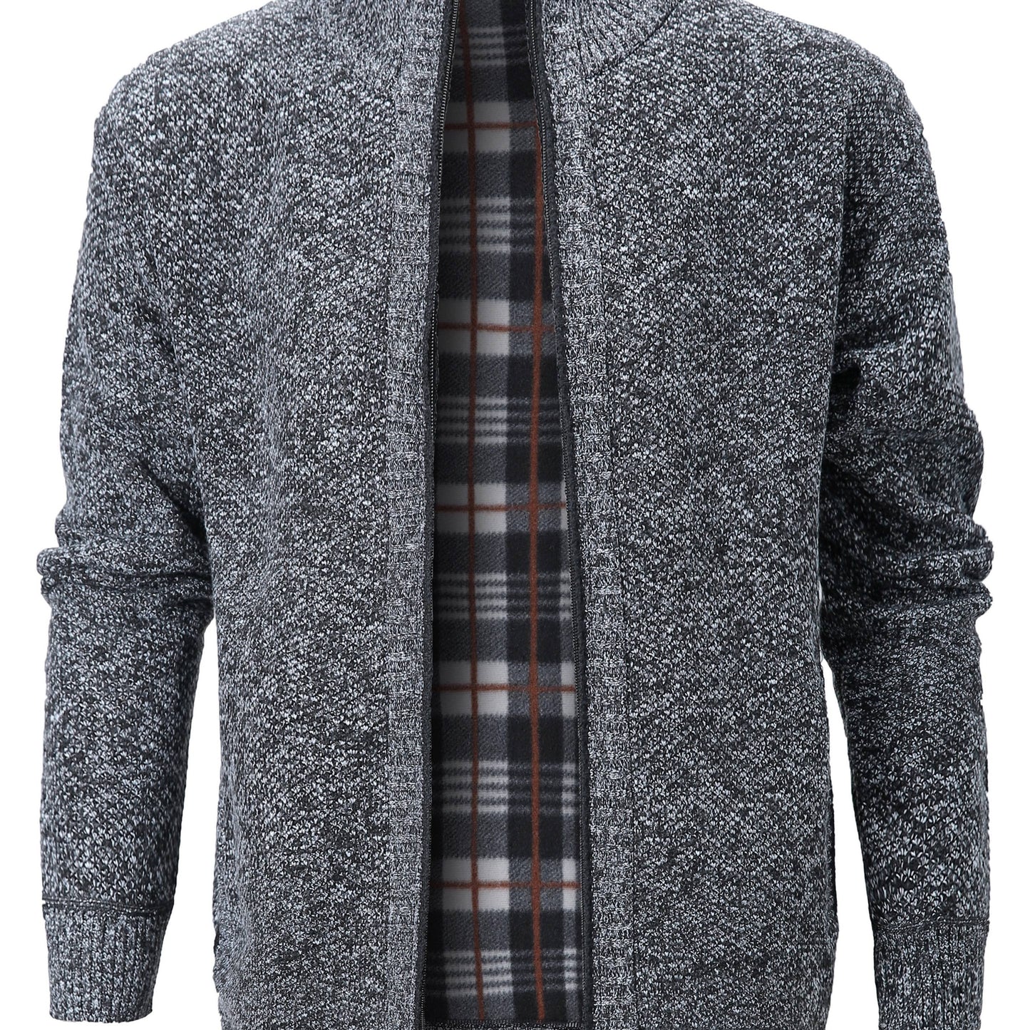 Warm Zip Up Jacket Sweater, Men's Casual Lapel Solid Color Cardigan For Fall Winter