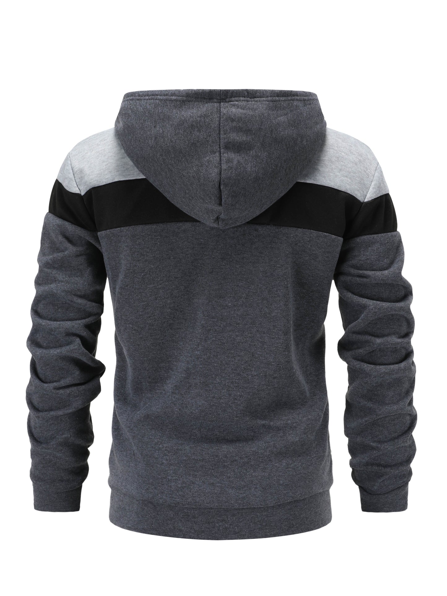 Men'S Casual Hooded Sweatshirt, Solid Color Zip-Up Pullover, Long Sleeve Polyester Knit Fabric, Regular Fit with Slight Stretch, 160gsm - Autumn/Winter Fashion
