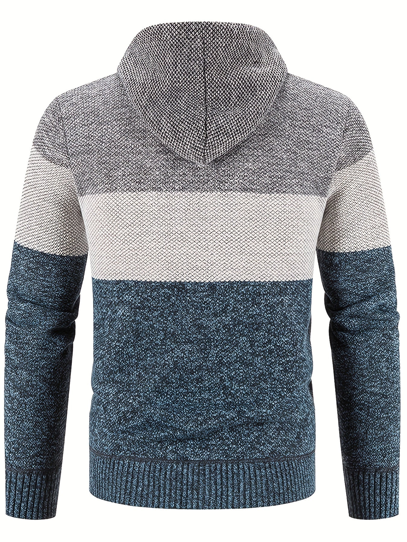 Warm Zip Up Hooded Fleece Jacket Sweater, Men's Casual Slightly Stretch Color Block Cardigan For Fall Winter