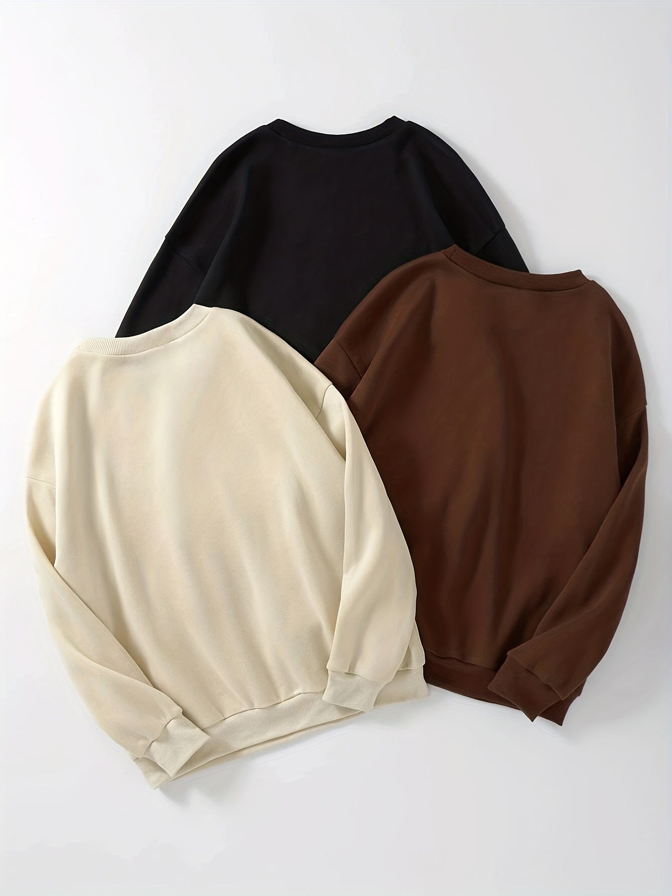 3 Packs Letter Print Pullover Sweatshirt, Casual Long Sleeve Crew Neck Sweatshirt For Fall & Winter, Women's Clothing