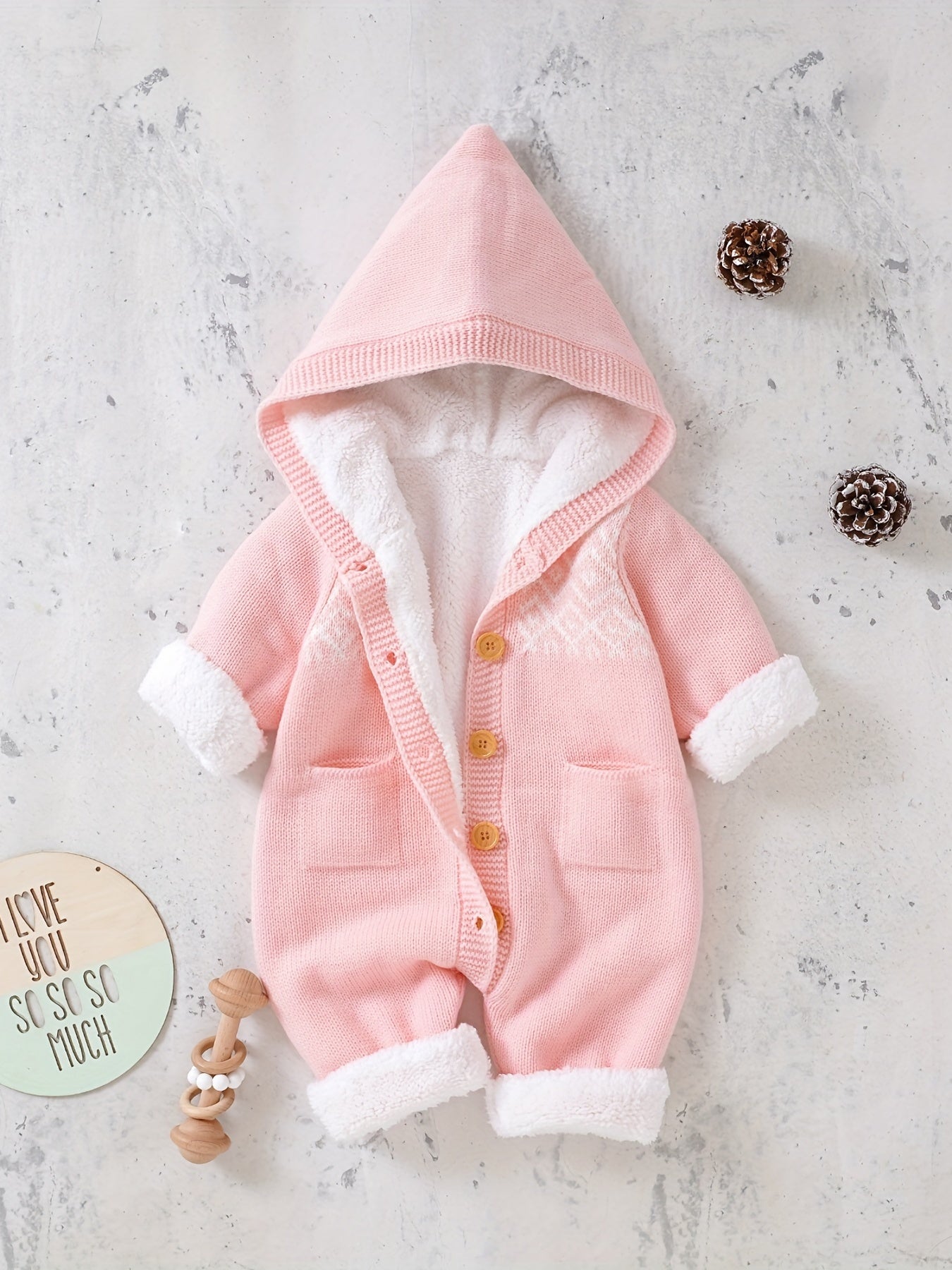 Long Sleeve Newborn Knitted Jumpsuit with Hooded Pants for Boys and Girls