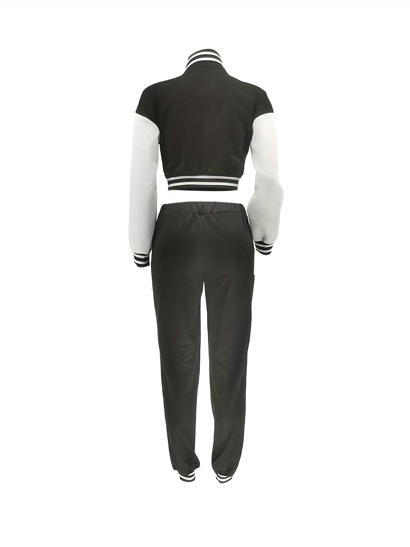 Chic, Women's Casual Letter Print Baseball Jacket and Pants Set - Red and White, Polyester Blend, Machine Washable, Fall/Winter Fashion Ensemble