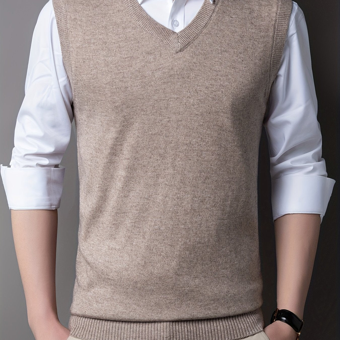 Casual Knitted Pullover, V-neck Sleeveless Thermal Jacket, Wool Vest, Men's Tank Top For Autumn And Winter