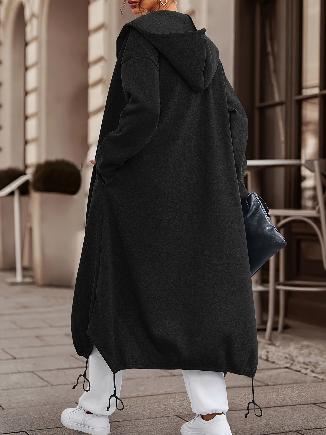 'S Popular Women'S Fashion for Autumn And Winter Features a Stylish, Casual, Solid-Colored, Thick Long Coat with a Zip-Up Hoodie.