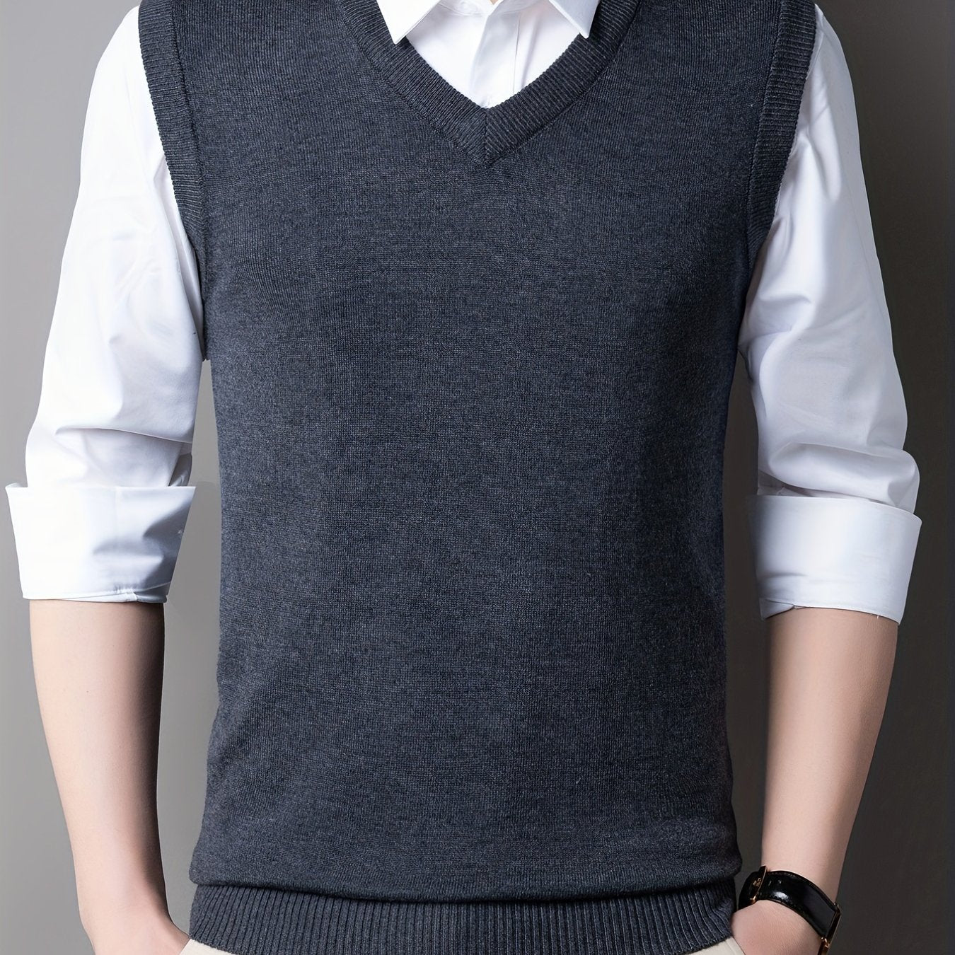 Casual Knitted Pullover, V-neck Sleeveless Thermal Jacket, Wool Vest, Men's Tank Top For Autumn And Winter