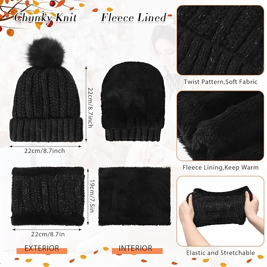 32pcs Winter Women Hat Scarf Gloves Sets Warm Fleece Lined Knit Ladies Cap Neck Scarf Touch Screen Gloves with Socks, Hat Scarf Gloves Sets
