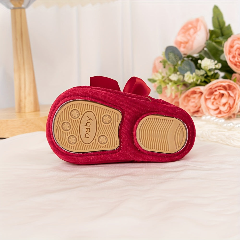 Charming Bowknot Princess Wedding Shoes for Youngsters - Soft Sole Mary Jane Flats, Lightweight Fabric Upper & Rubber Sole, All-Season Comfort, Ideal for Weddings and Special Occasions, Wedding Shoes for Brid