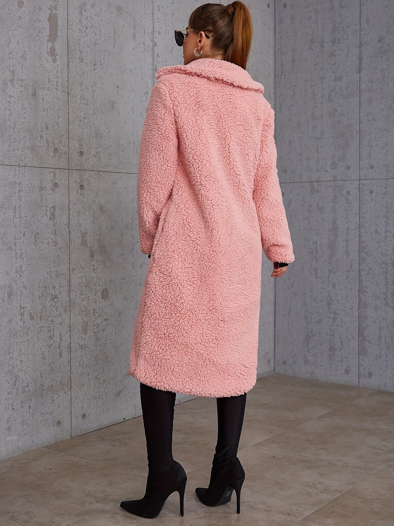 Women's Plush Winter Coat with Elegant Lapel Neck and Long Sleeves