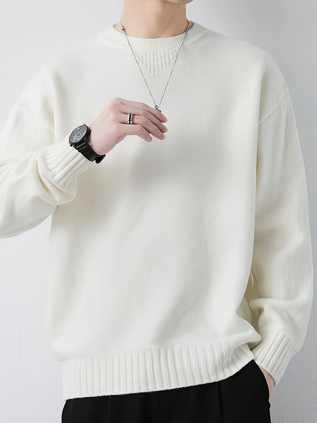 Cozy Knit Crew Neck Sweater - Soft, Warm, and Stretchy for Men - Perfect for Fall and Winter Casual Wear
