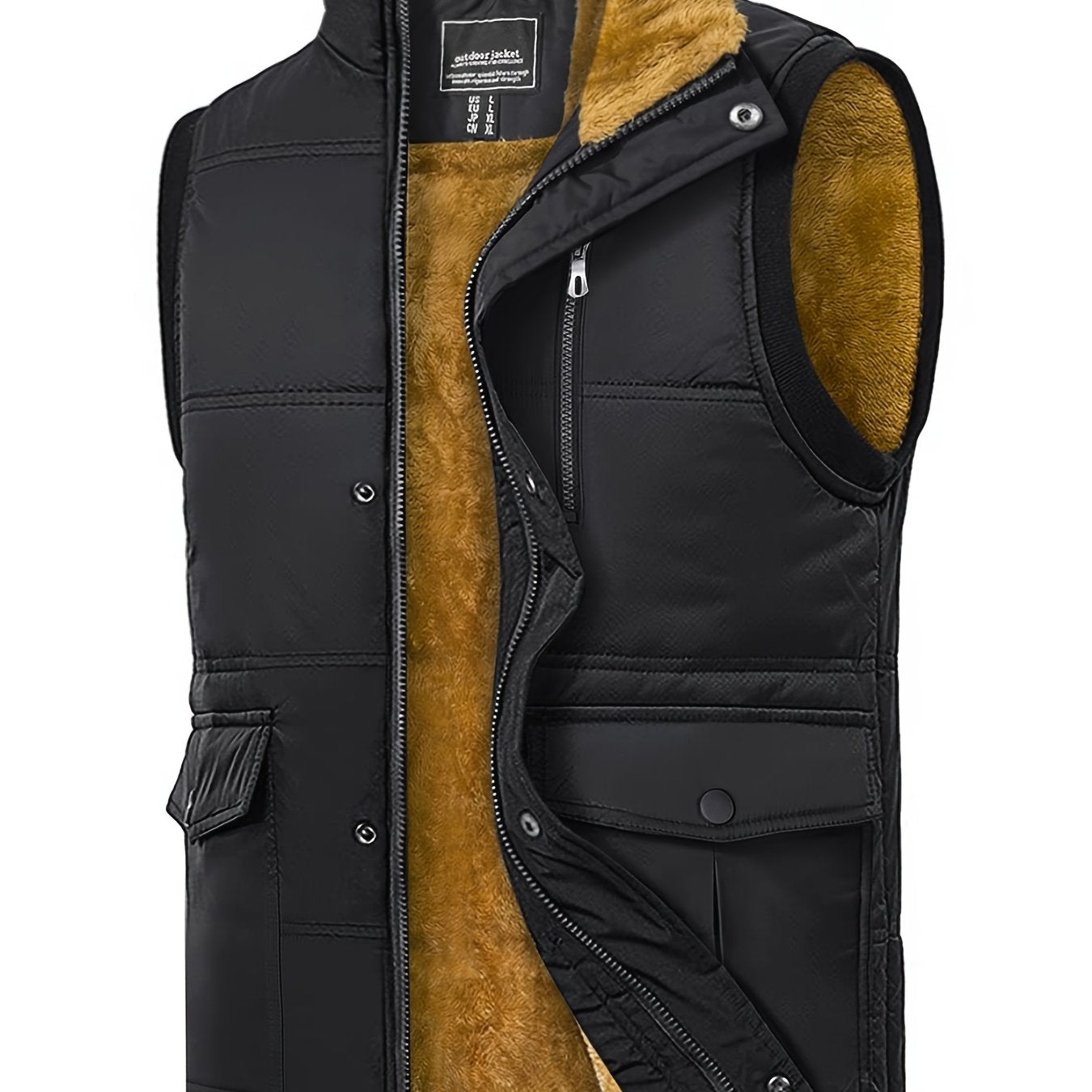 Men'S Windproof Vest with Fleece Lining - Soft, Warm, and, Multiple Pockets, Zippered Chest Pocket, Flap Button Side Pockets, One Inner Pocket, Windbreaker + Stand Collar Design for Outdoor Casual Wear, Winter Vest, H Stand C