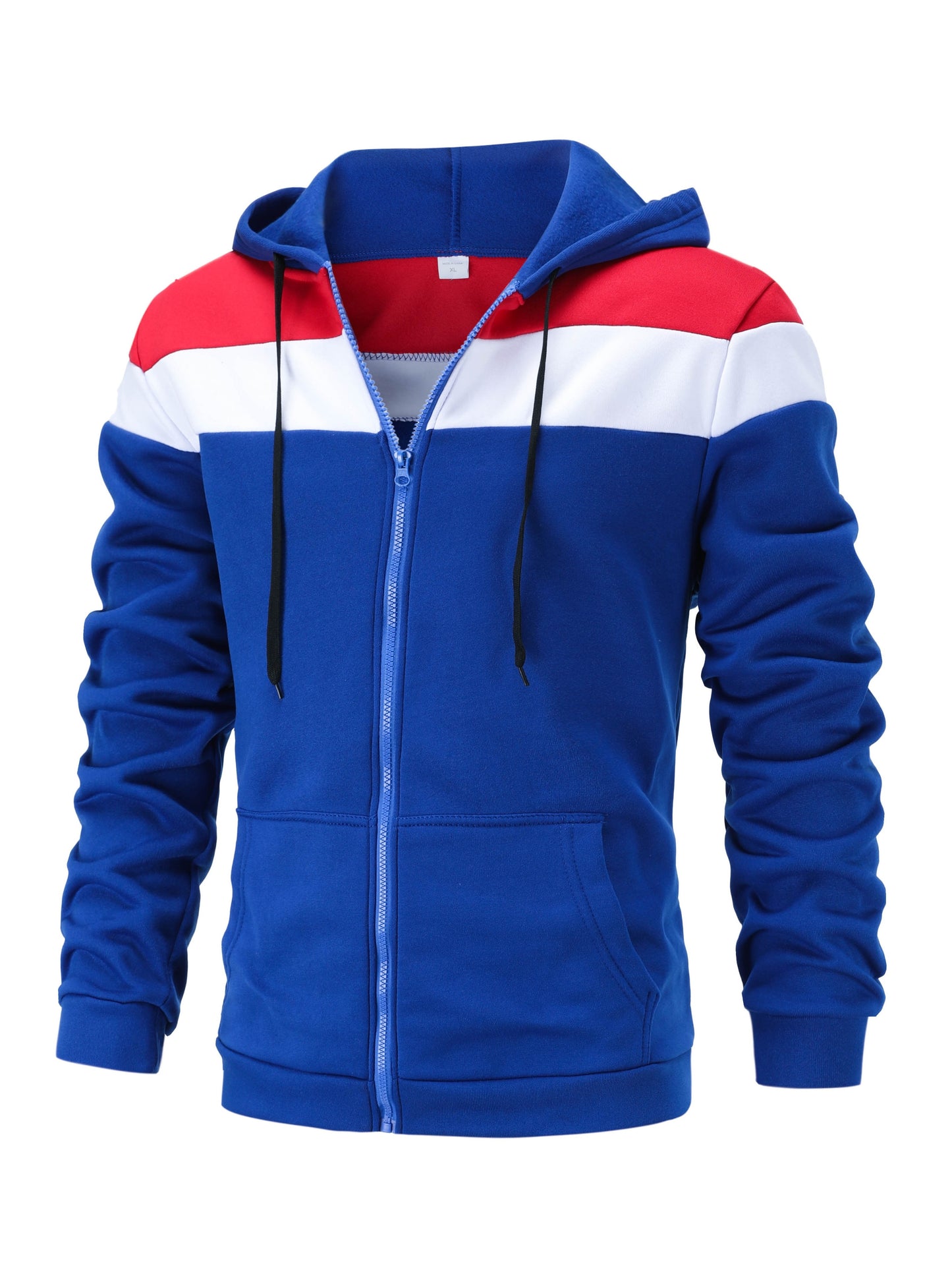 Men'S Casual Hooded Sweatshirt, Solid Color Zip-Up Pullover, Long Sleeve Polyester Knit Fabric, Regular Fit with Slight Stretch, 160gsm - Autumn/Winter Fashion