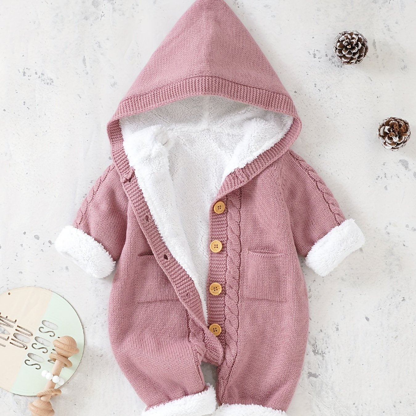 Long Sleeve Newborn Knitted Jumpsuit with Hooded Pants for Boys and Girls