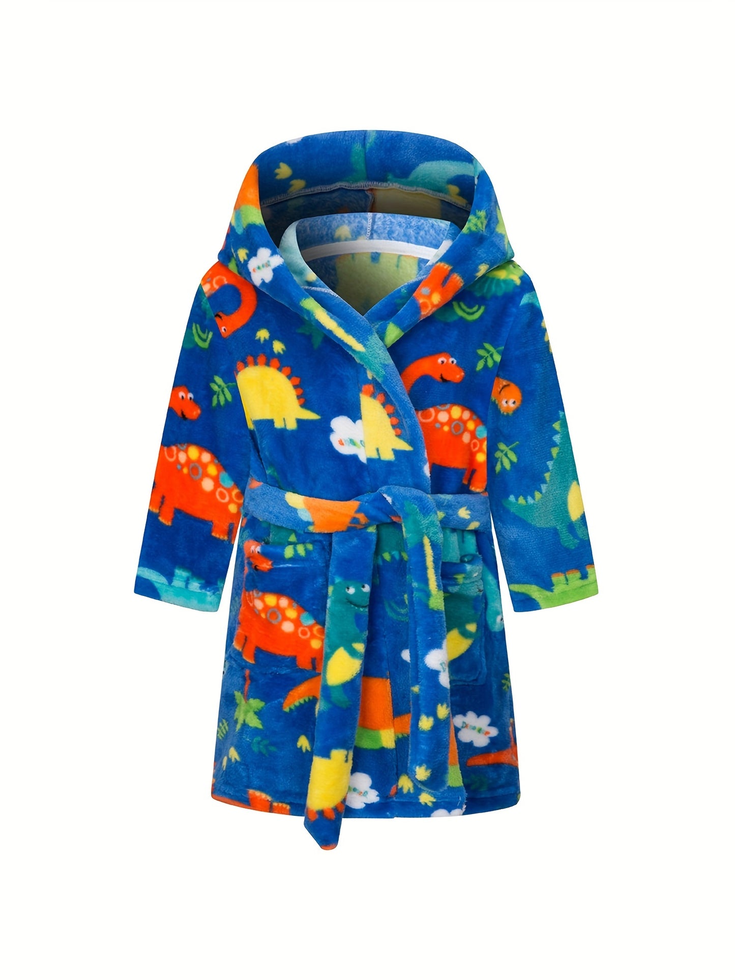 Boys Astronaut Planet Print Flannel Bathrobe, Soft Hoodie Sleepwear for Kids