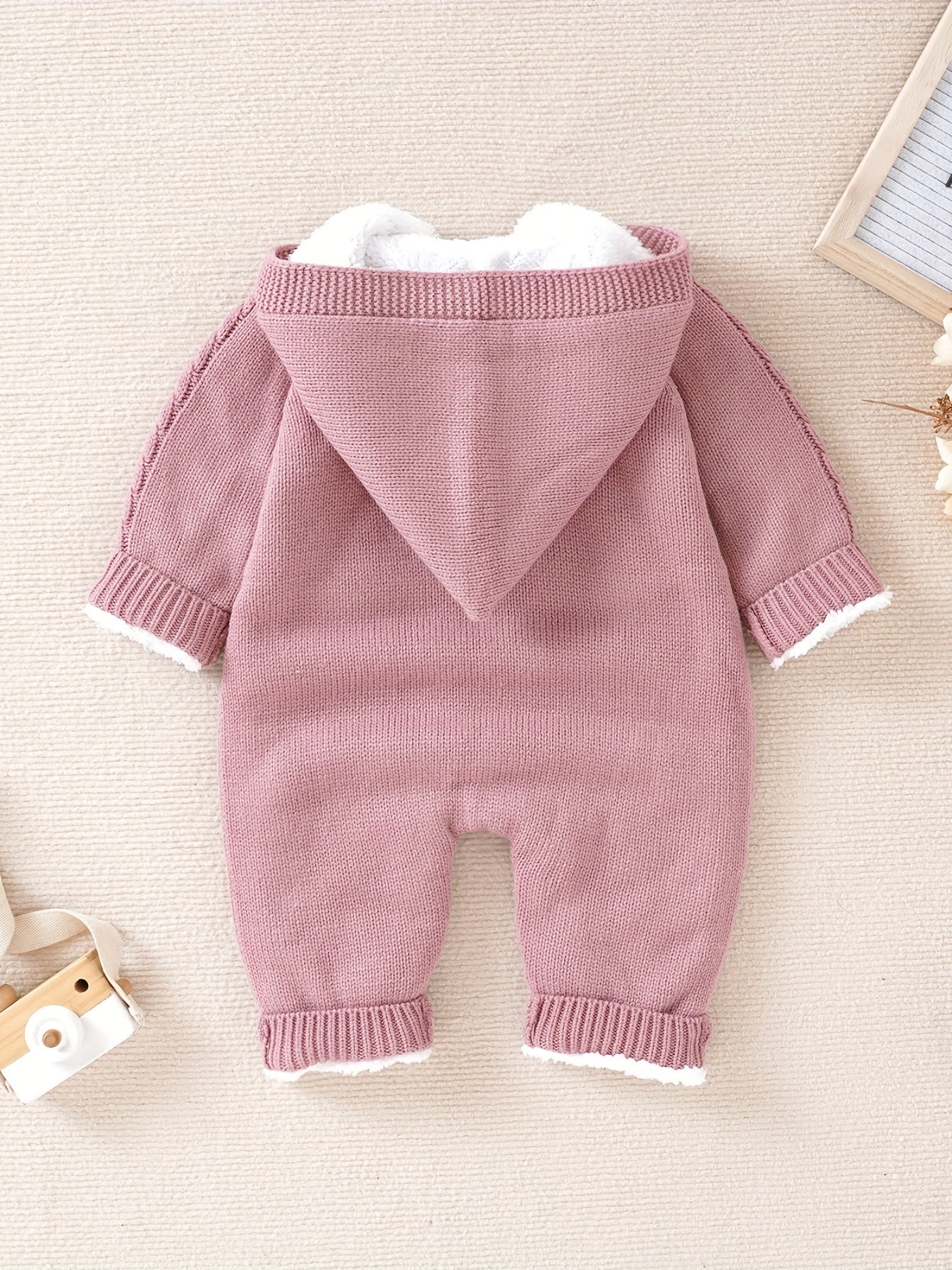 Long Sleeve Newborn Knitted Jumpsuit with Hooded Pants for Boys and Girls