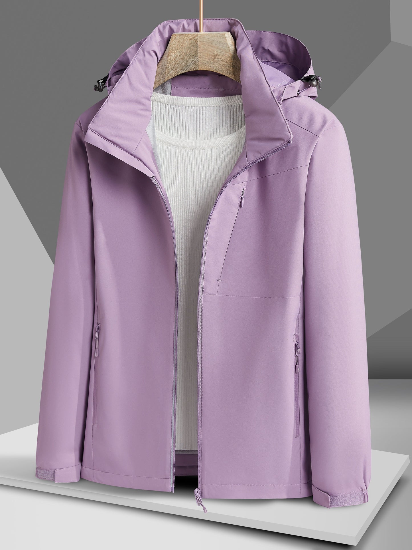Women's Autumn and Winter Outdoor Sports Casual Warm Fleece Lined Windproof Stand Collar Jacket