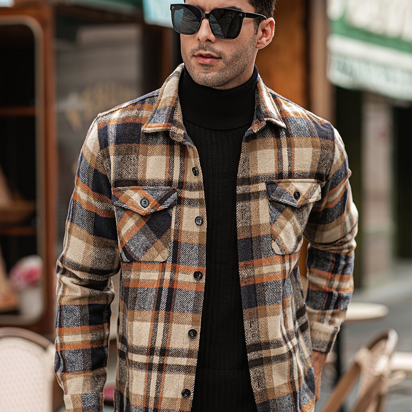 Effortless Style & Comfort: Men's Plaid Flannel Shirt Jacket for Fall/Winter - Durable, Casual Weekend Wear