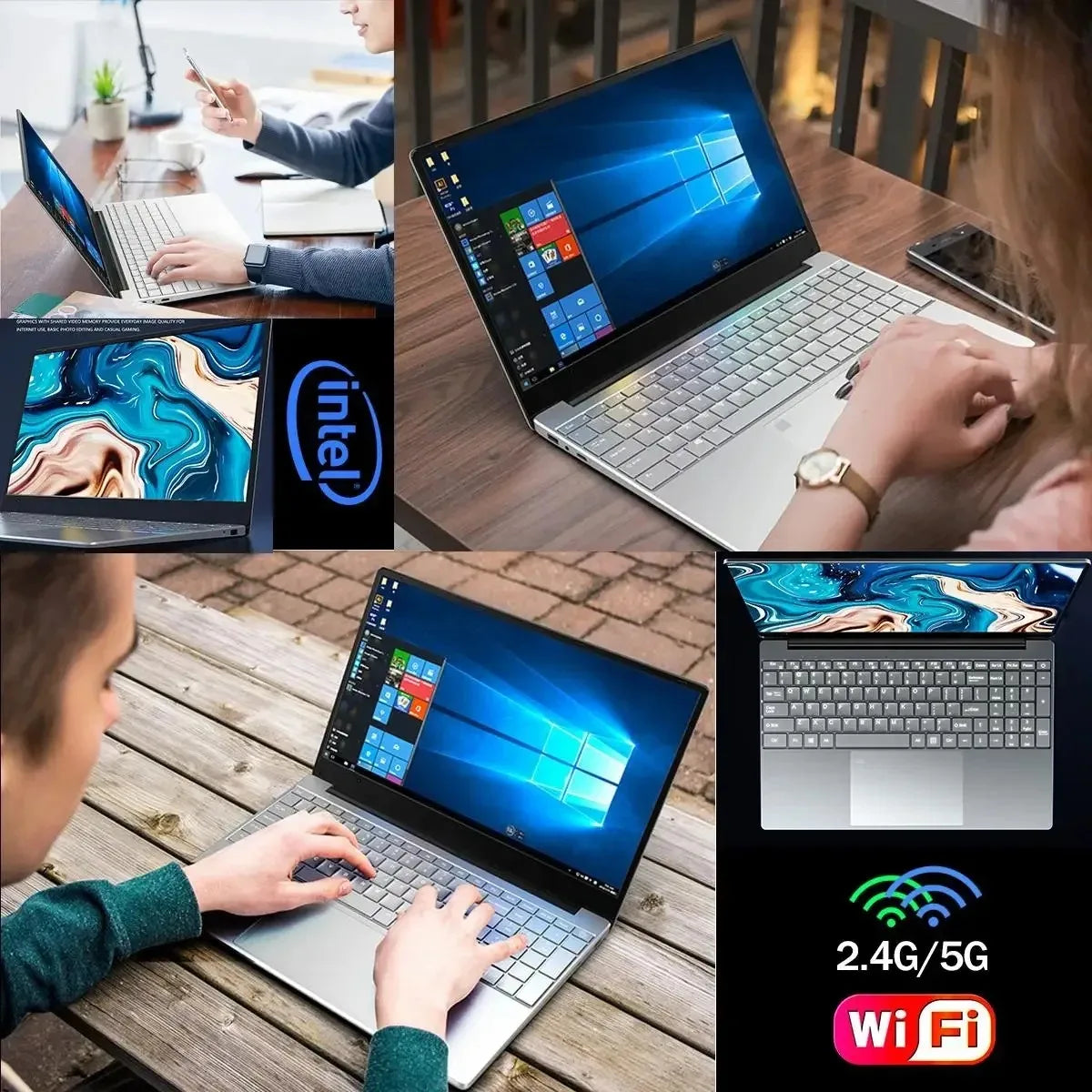 14.1'' Laptop Windows 11 Intel Atom x7 A3950 180° Folding Slim Laptop 12GB RAM 512GB 1TB SSD 1920*1080 Office Study Computer PC