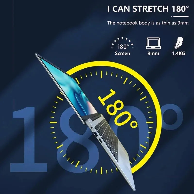 14.1'' Laptop Windows 11 Intel Atom x7 A3950 180° Folding Slim Laptop 12GB RAM 512GB 1TB SSD 1920*1080 Office Study Computer PC