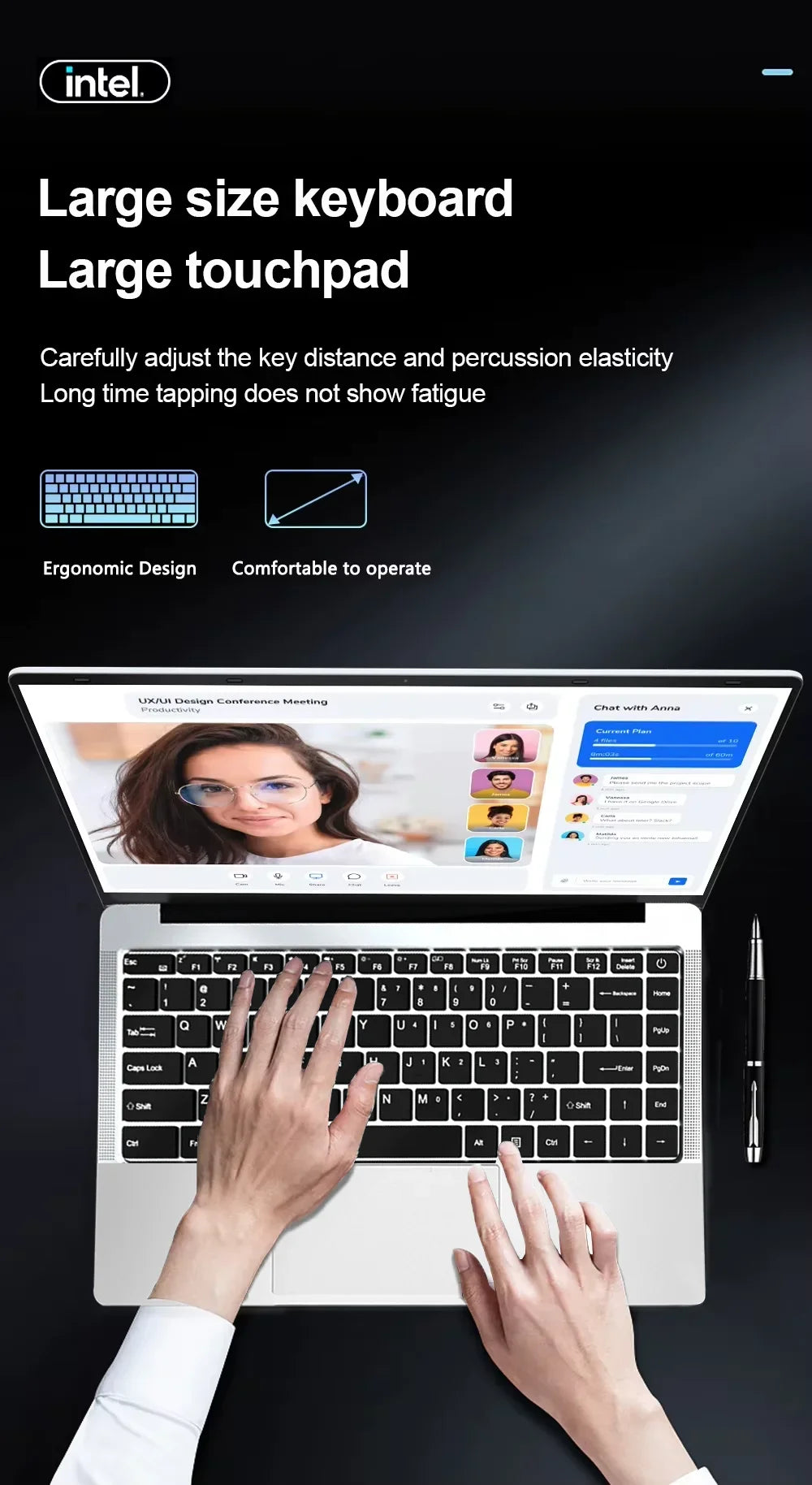 14.1'' Laptop Windows 11 Intel Atom x7 A3950 180° Folding Slim Laptop 12GB RAM 512GB 1TB SSD 1920*1080 Office Study Computer PC