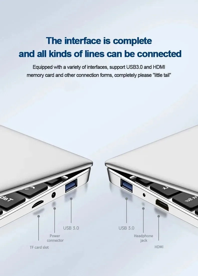 14.1'' Laptop Windows 11 Intel Atom x7 A3950 180° Folding Slim Laptop 12GB RAM 512GB 1TB SSD 1920*1080 Office Study Computer PC