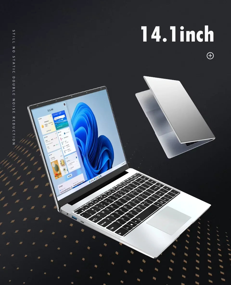 14.1'' Laptop Windows 11 Intel Atom x7 A3950 180° Folding Slim Laptop 12GB RAM 512GB 1TB SSD 1920*1080 Office Study Computer PC