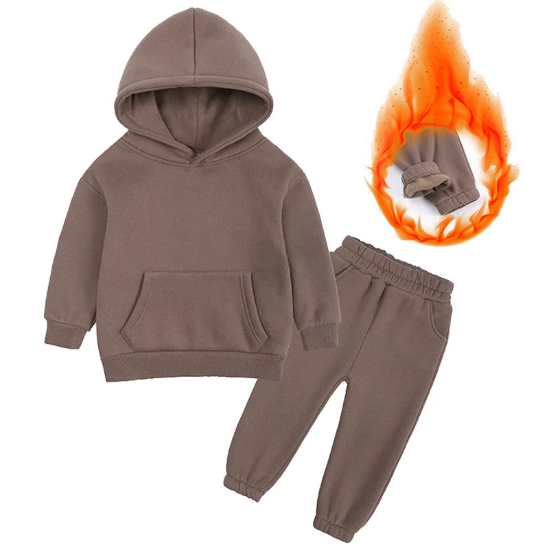 2-12 years old children's clothing winter new boys and girls' fleece sweater suit hooded Plush sportswear children's suit