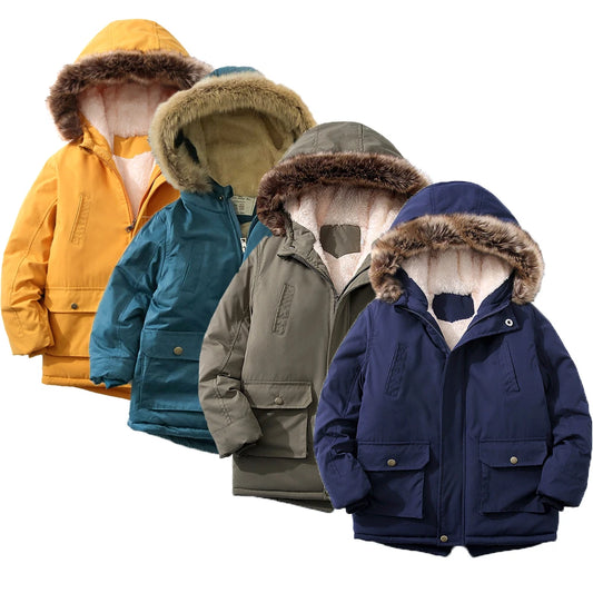 Boys Jacket 2-14 Years Old Resist The Severe Cold Heavy Thick Plus Velvet High Quality Long Hooded Coat For Kids Windbreaker