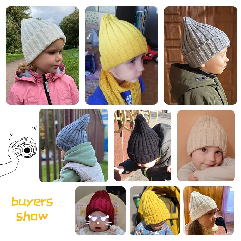 Autumn Winter Baby Hat Warm Knitted Toddler Girls Boys Beanie Solid Color Kids Outdoor Ear Protection Cap