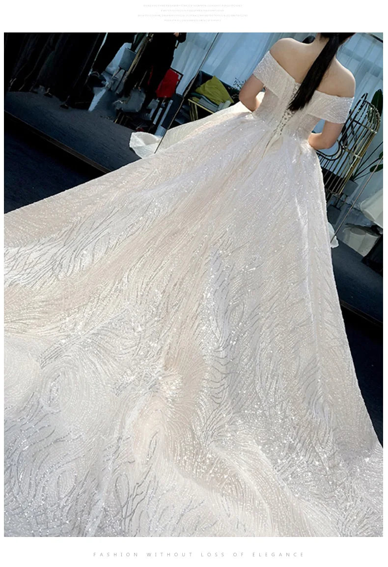 Ezkuntza Luxury Shiny Wedding Dress Sweetheart Bridal Gown Off The Shoulder Vestido De Noiva Robe De Mariee Customized