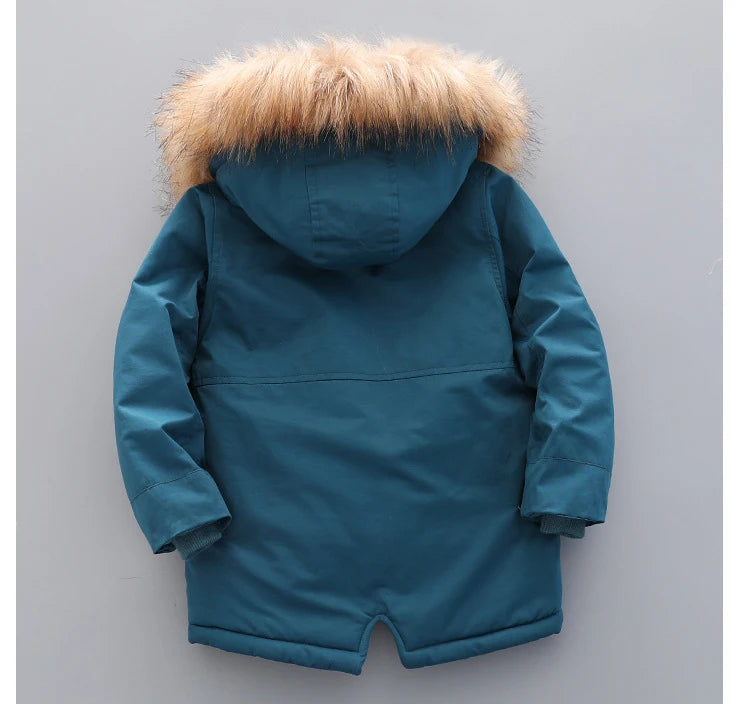 Boys Jacket 2-14 Years Old Resist The Severe Cold Heavy Thick Plus Velvet High Quality Long Hooded Coat For Kids Windbreaker