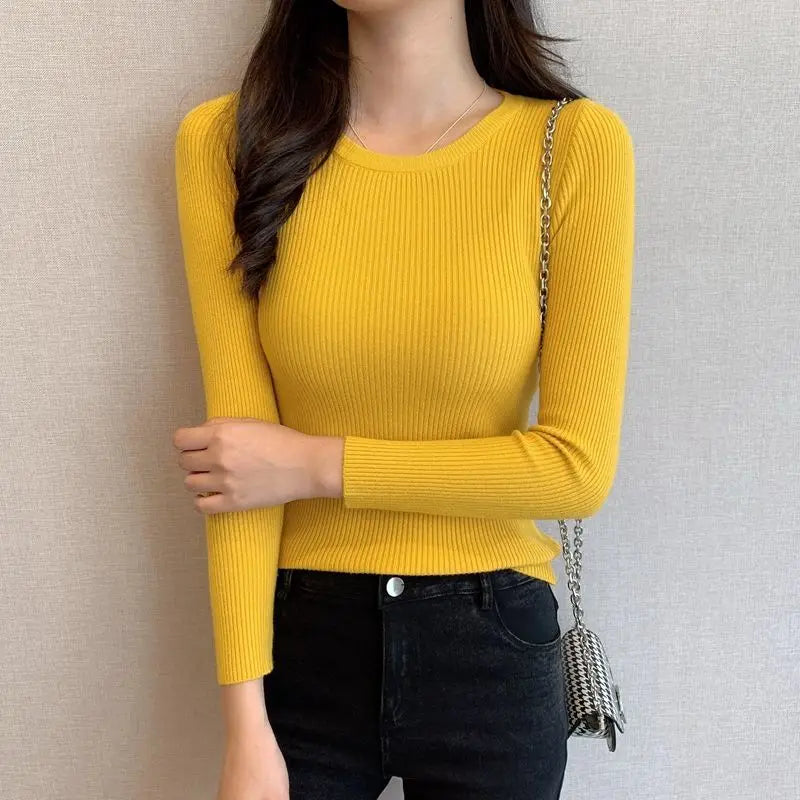 Rimocy 2025 Basic O-Neck Slim Fit Pullover for Women Spring Autumn Long Sleeve Knitted Sweaters Woman Solid Wild Women's Jumper