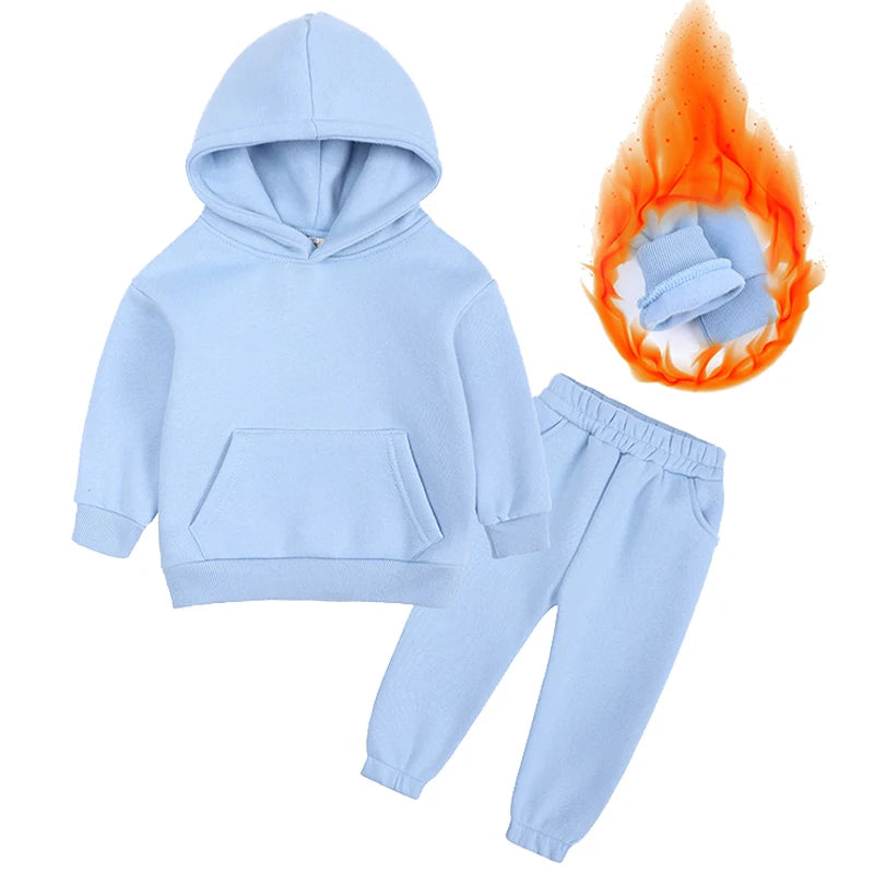 2-12 years old children's clothing winter new boys and girls' fleece sweater suit hooded Plush sportswear children's suit